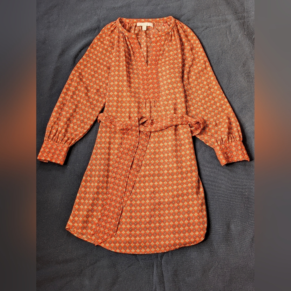 2013 Banana Republic Tiffany Print Orange Shirtdress Shift Tie Waist 00P XXS